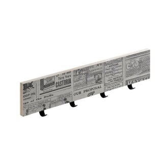 HETTICH Hakenleiste/Motivgarderobe 4 Haken Zeitung verschiedene Aufdrucke, 500 x 100 x 25mm