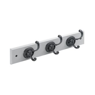Holzgarderobe, 3 Haken, 400 x 80 x 96 mm, Holz lackiert, weiß, silberfarben, B-Ware Folie nicht vorhanden