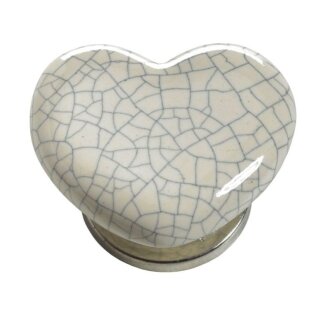 HETTICH Möbelknopf Herz, 45 x 38 x 20 mm, Keramik, Stahl, Zinkdruckguss verchromt, weiß