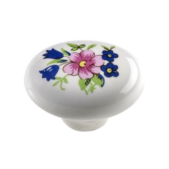 Möbelknopf Porzellan weiß  Blumendekor