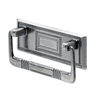 Möbelgriff, BA 64 mm, 89 x30/40 x18 mm, Messing Zinkdruckguss brüniert, silberfarben