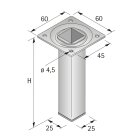 Hettich Möbelfuß/Tischbein, Edelstahl-Optik, 25 x 25 x 250 mm