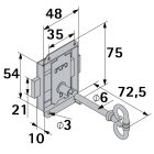 HETTICH Aufschraubschloss zur Verriegelung von zwei Türen, 75 x 48 x 10mm