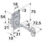 HETTICH Aufschraubschloss zur Verriegelung von zwei Türen, 31 x 75 x 10mm