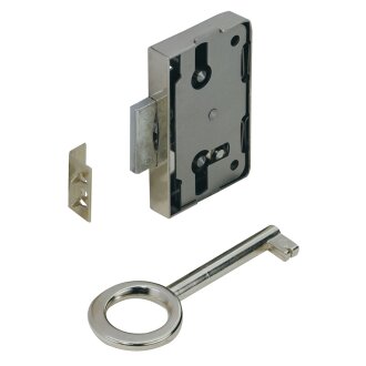 HETTICH Aufschraubschloss mit Schlüssel + Schließblech + Schrauben, 20mm, vernickelt