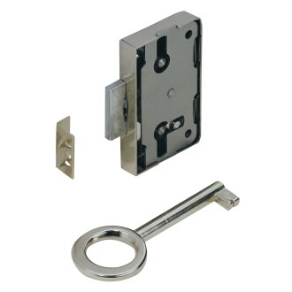 HETTICH Aufschraubschloss 15mm vernickelt mit Schließblech und Schlüssel