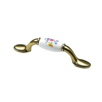 HETTICH Griff Porzellan mit Dekor vermessingt BA 76mm