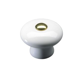 Hettich Porzellanknopf, Ø 32mm, vermessingt, weiß