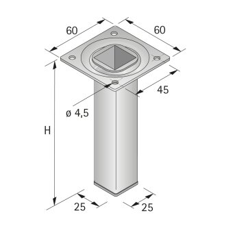 HETTICH Möbelfuß / Tischbein, chrom, 25 x 25 x 100 mm, B-Ware Folie defekt/nicht vorhanden