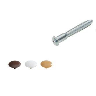 Verbindungsschraube Direkta 2 mit Abdeckkappen, 6,3 x 50 mm, Stahl verzinkt, weiß, braun, beige, 16 Stück