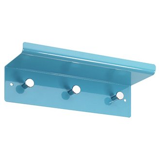 Garderobe / Schlüsselbrett / Hakenleiste 3 Haken mit Ablage, Metall blau 300 x 100 mm