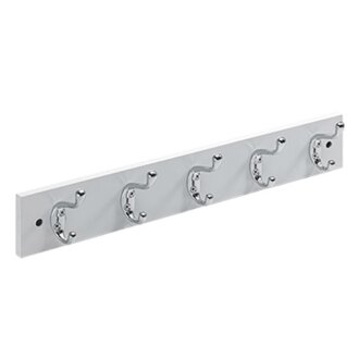 HETTICH Holzgarderobe 5 Haken, 500 x 80 x 75 mm, Holz lackiert, weiß, verchromt