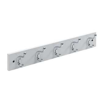 HETTICH Holzgarderobe 5 Haken, 500 x 80 x 75mm, Holz lackiert, weiß, verchromt