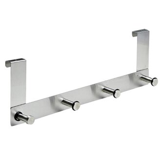 HETTICH Türhängegarderobe, 4 Haken, 400 x 135 x 60 mm, Edelstahl matt