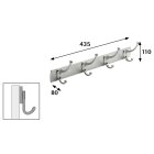 Hettich 4er Garderobenleiste, 435 mm, Alu, Zinkdruckguss