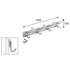 HETTICH 4er Garderobenleiste, 435 x 110 x 80mm, Alu, Zinkdruckguss