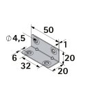 HETTICH Längswinkel, 20 x 20 x 50mm, Stahl, verzinkt, 30 Stück
