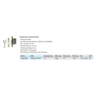 Hettich Schiebetüren-Einsteckschloss DL inkl. Schlüssel