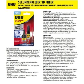 UHU 3D Filler Sekundenkleber ultra stark 9G + 3G, 12g