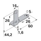 HETTICH Winkelblech rechts, 15 x 60 x 45 x 1,5 mm, Stahl verzinkt, 25 Stück